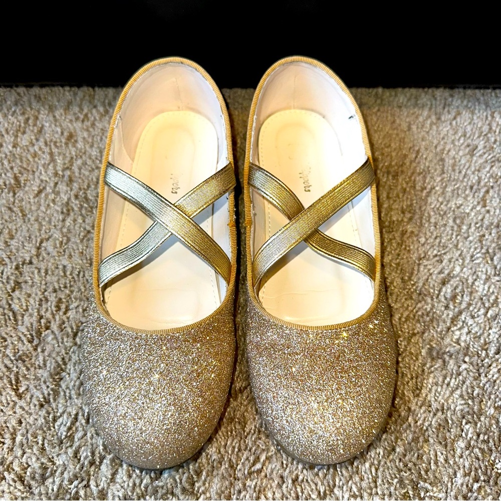 Girls' Gold Glitter Dress Flats with Cross-Strap